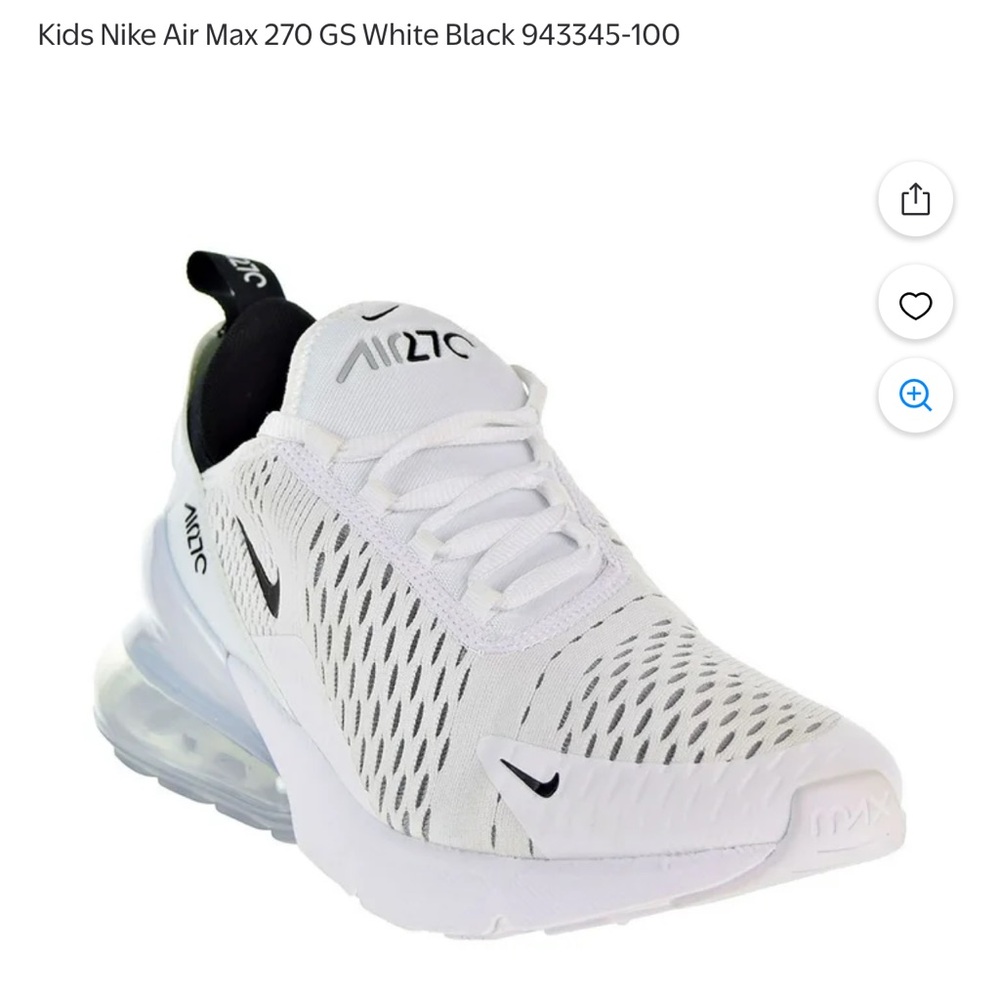 NIKE Air Max 270 youth 4.5 or women’s 6 white /black